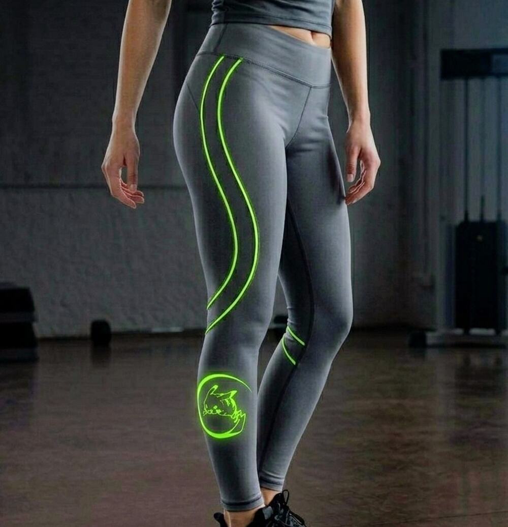 Pokemon Center Pikachu Active Leggings Womens Large Gray Green Neon Workout NWT